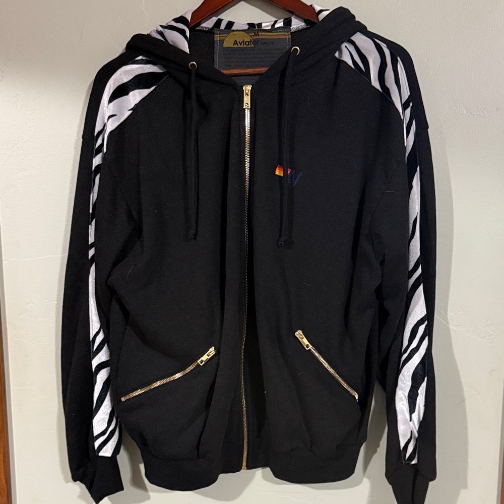 Aviator Nation Black and White Zebra Hoodie